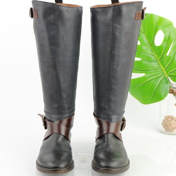 Halmanera Womens Riding Boot Size 38 8 Tall Black Leather Buckle Strap Italy - Picture 3 of 12